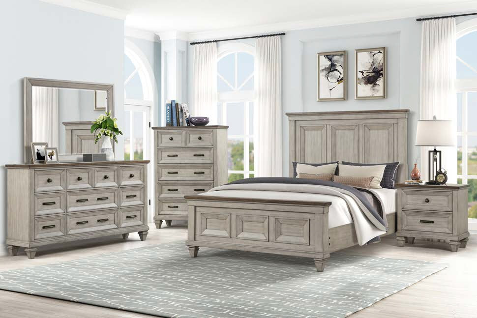 00-2114-4PC 4 pc Mariana vintage creme finish wood traditional queen bed set with USB ports
