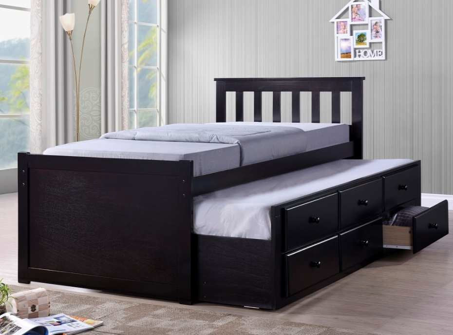 Maya-ESP  Maya espresso finish wood twin captains bed with trundle and drawers