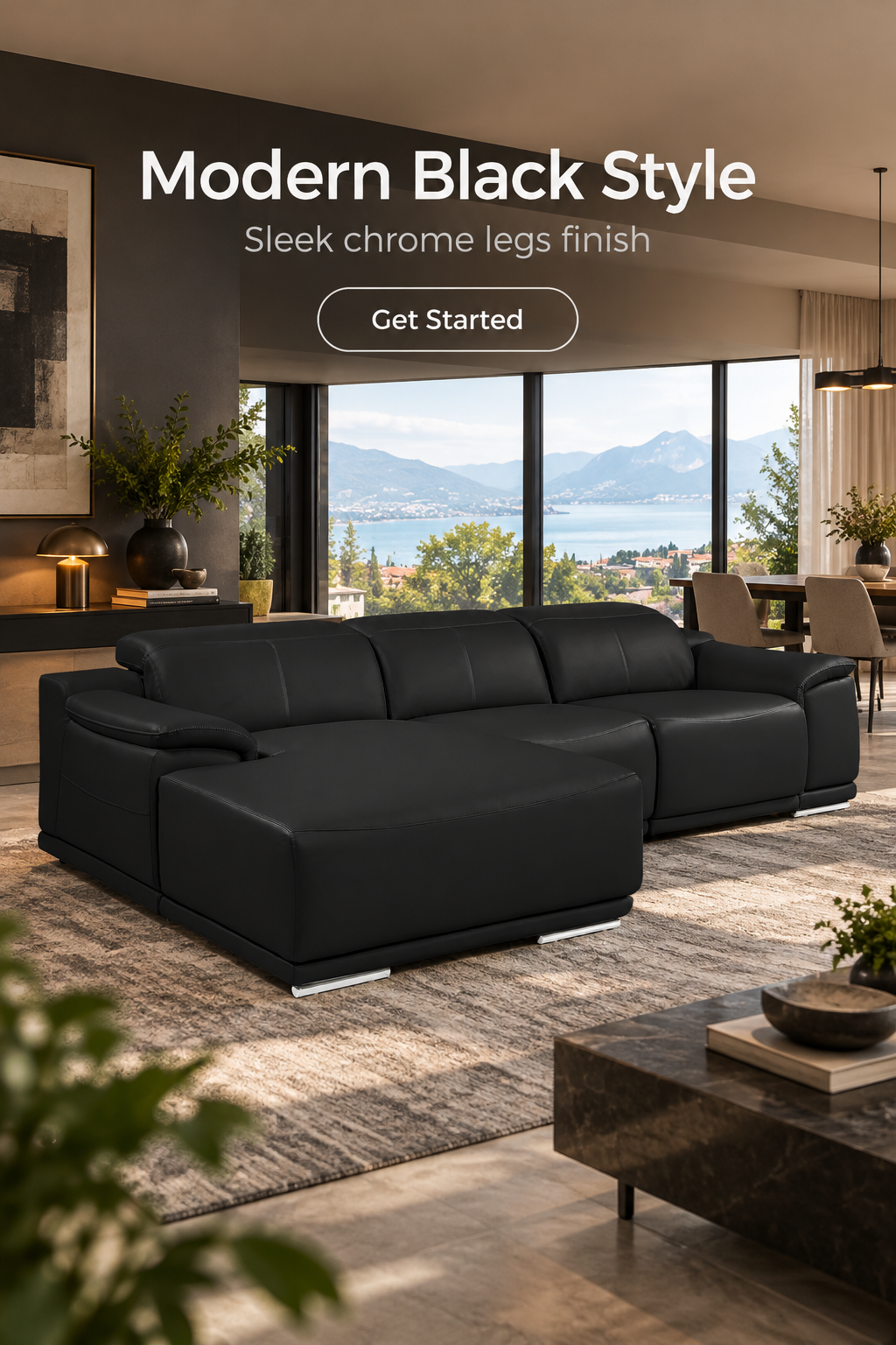 DivanItalia Black Italian Leather 3-Piece Power Reclining Sectional with Chaise – 9762BLK-3PC-CH