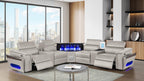 7 pc Nova grey faux leather power motion sectional sofa with pop up bar refrigerator bluetooth and LED