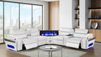7 pc Nova ice faux leather power motion sectional sofa with pop up bar refrigerator bluetooth and LED