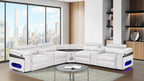 7 pc Nova ice faux leather power motion sectional sofa with pop up bar refrigerator bluetooth and LED