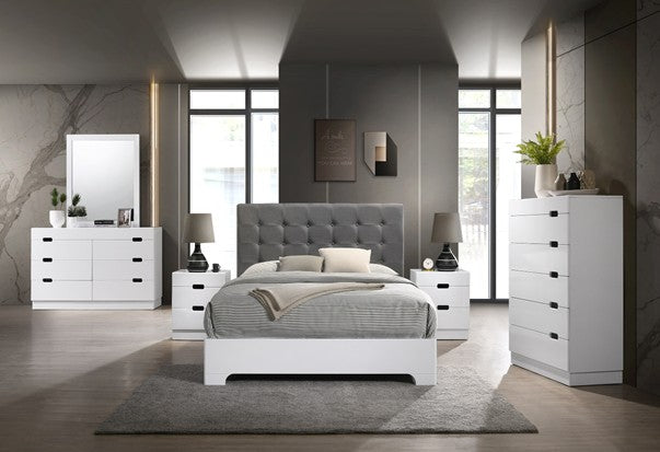 Asia Direct New Vista 4 pc vista glossy white finish wood modern style headboard queen bedroom set