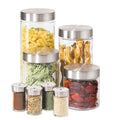 5421 OGGI 8 pc. Airtight Glass canister & spice jar set with stainless steel lids