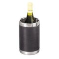 9337 Oggi Two tone double wall Stainless steel wine chiller bottle holder with brown leather case