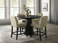 Lilola Home Jasper 5-Piece Ebony Black 47" Round Counter Height Dining Table Set with Beige Upholstered Chairs – 30050-5PC
