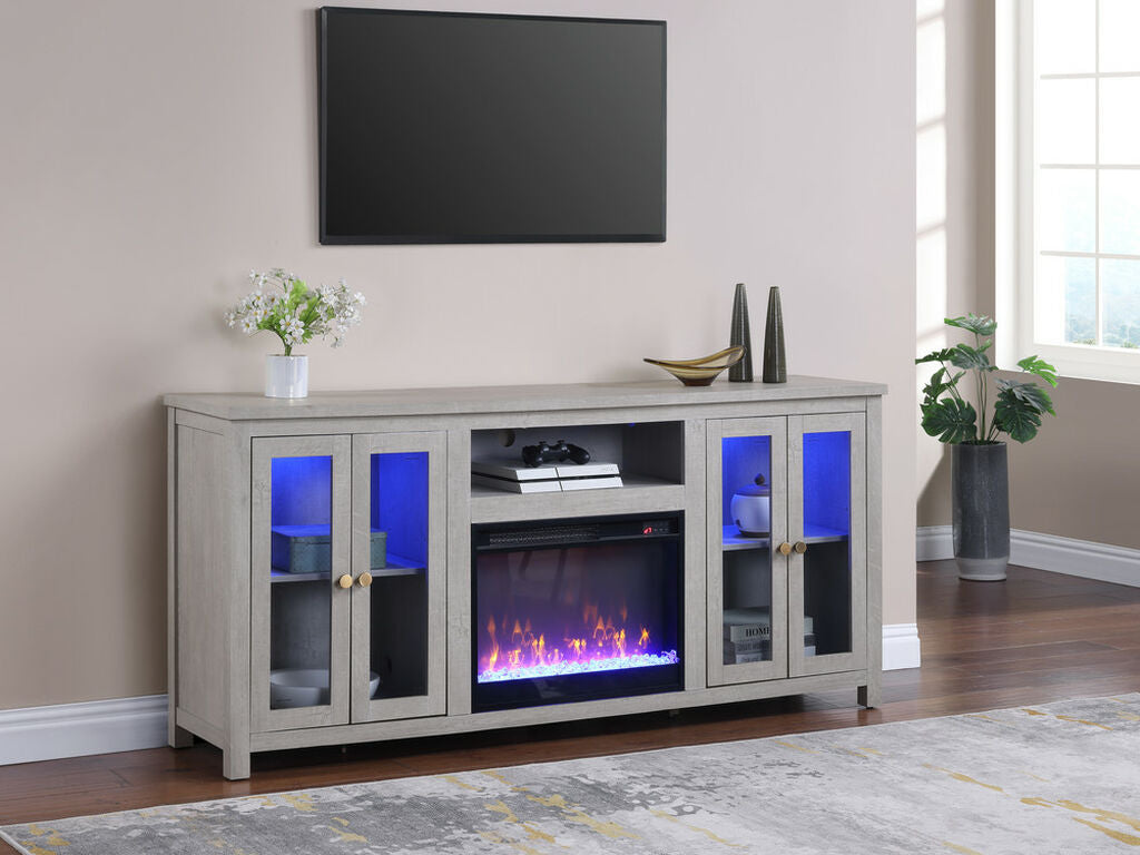 Lilola Home Ellington 70" Light Grey Electric Fireplace TV Stand with Color-Change LED & Heater – 97036
