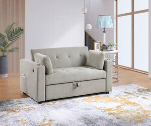 89341 Luelle grey corduroy fabric 57" pop up sleep area sofa sleeper with USB and cup holders