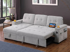 Lilola Home Ashlyn II 84"W Grey Woven Fabric Reversible Sleeper Sectional Sofa with Storage Chaise & USB Charging – V81446