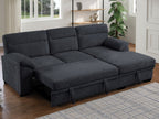 Lilola Home Kipling II Charcoal Grey Chenille Sectional Sofa with Pop-Up Sleeper, Storage Chaise & USB Charging – V81455
