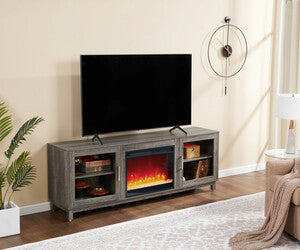 Summit 70" Grey Walnut Electric Fireplace TV Stand with LED Lighting – 97039