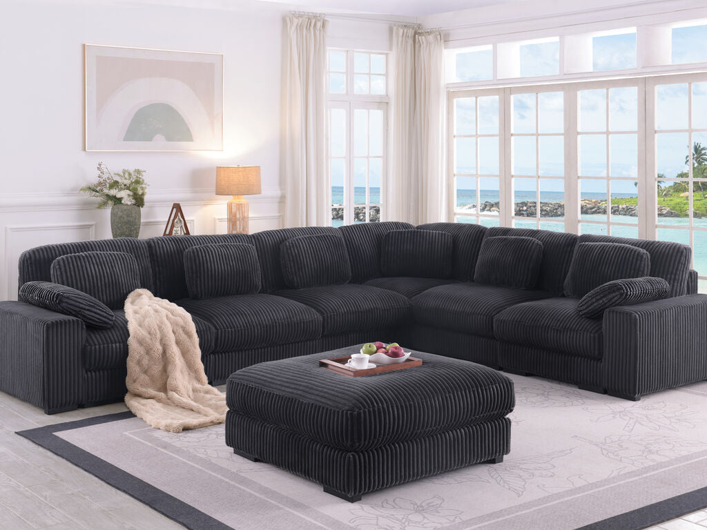 Lilola Home Sloane 7-Piece Charcoal Corduroy Reversible Modular Sectional Sofa with Ottoman – 81650-1