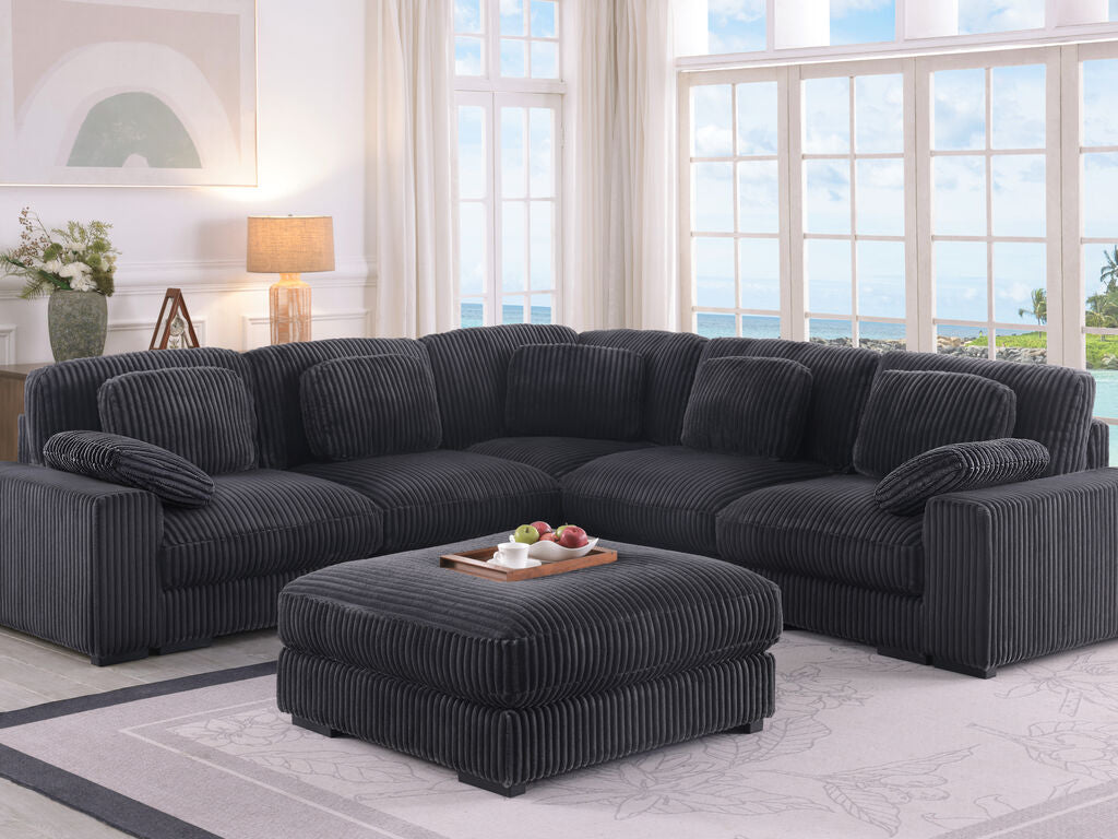 Lilola Home Sloane 6-Piece Charcoal Corduroy Reversible Modular Sectional Sofa with Ottoman – 81650-3