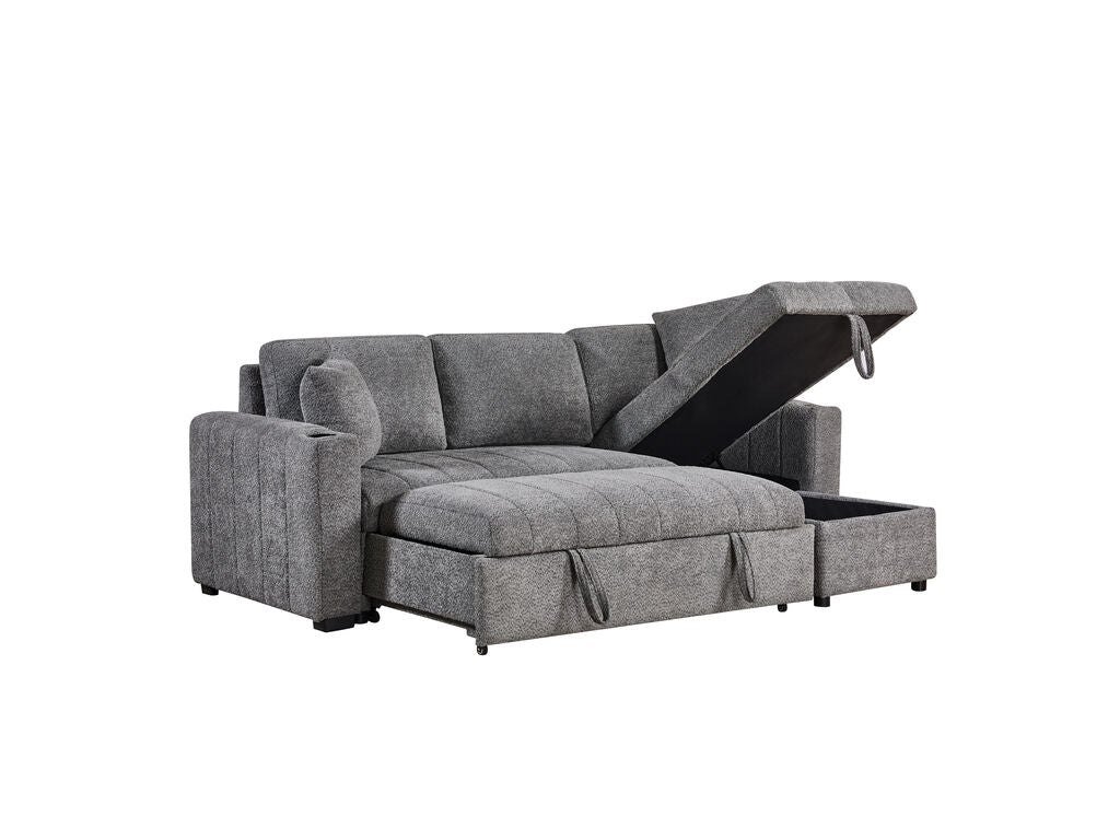 Lilola Home Seraphina Grey Boucle Reversible Sleeper Sectional Sofa with Storage Chaise & USB Charging – A89440