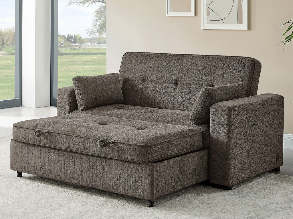 Lilola Home Arnold 76"W Ash Brown Chenille Convertible Sofa Sleeper with Memory Foam & USB Charging – V81665