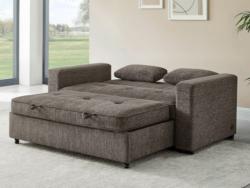 Lilola Home Arnold 76"W Ash Brown Chenille Convertible Sofa Sleeper with Memory Foam & USB Charging – V81665