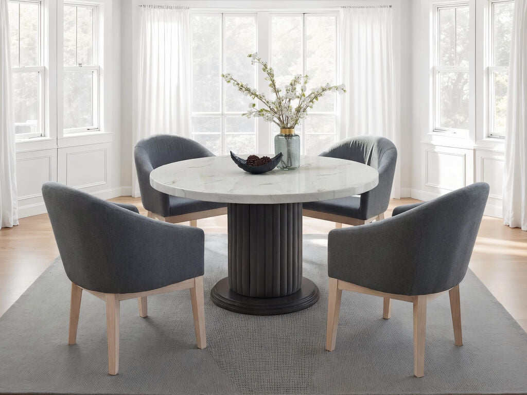 Valencia 5-Piece Grey Wood 54" Round Top Modern Dining Table Set – 30070-3-5PC
