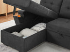 Lilola Home Toby Black Woven Fabric Convertible Sectional Sofa with Pop-Up Sleeper, Storage Chaise & USB Charging – V81395BK