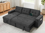 Lilola Home Toby Black Woven Fabric Convertible Sectional Sofa with Pop-Up Sleeper, Storage Chaise & USB Charging – V81395BK