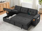 Lilola Home Toby Black Woven Fabric Convertible Sectional Sofa with Pop-Up Sleeper, Storage Chaise & USB Charging – V81395BK