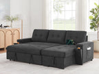 Lilola Home Toby Black Woven Fabric Convertible Sectional Sofa with Pop-Up Sleeper, Storage Chaise & USB Charging – V81395BK
