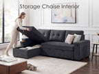 Lilola Home Toby Black Woven Fabric Convertible Sectional Sofa with Pop-Up Sleeper, Storage Chaise & USB Charging – V81395BK