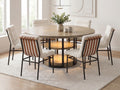 Lilola Home Eden 7-Piece Rustic Oak 59" Round Dining Table Set with LED Lighting & Boucle Chairs – 30045-2-7PC
