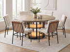 Lilola Home Eden 7-Piece Rustic Oak 59" Round Dining Table Set with LED Lighting & Boucle Chairs – 30045-2-7PC