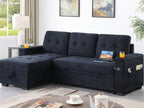 Lilola Home Ashlyn II 84"W Charcoal Woven Fabric Reversible Sleeper Sectional Sofa with Storage Chaise & USB Charging – 81445