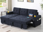Lilola Home Ashlyn II 84"W Charcoal Woven Fabric Reversible Sleeper Sectional Sofa with Storage Chaise & USB Charging – 81445