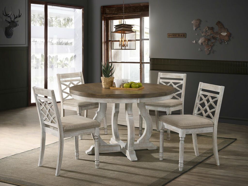 Lilola Home Havanna 5-Piece Vintage Walnut 47" Round Dining Table Set with Armless Cushioned Chairs – 30001-5PC