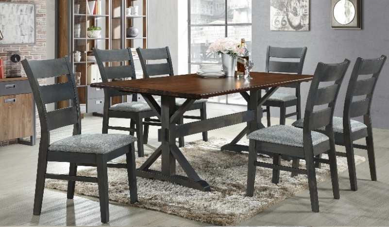 Phoenix-7PC 7 pc Latitude run cliett phoenix walnut finish wood grey fabric chairs dining table set