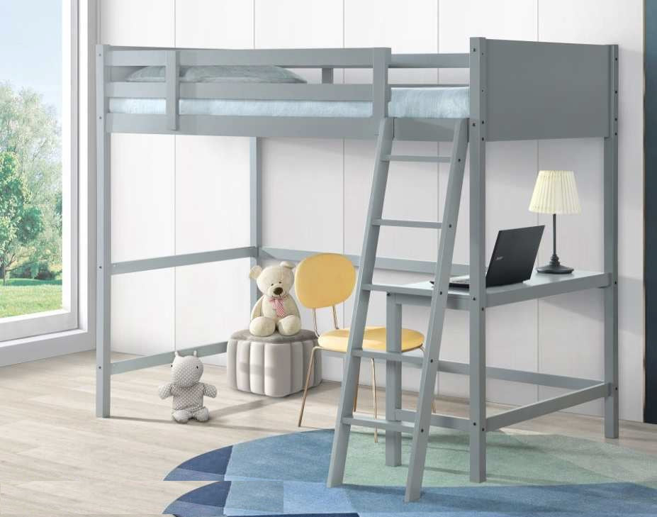 Pixar-GRY  Pixar grey finish wood twin loft workstation bed with desk underneath