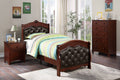 Poundex F9581T-3PC 3 pc queen anne cherry finish wood tufted sleigh style twin bed set