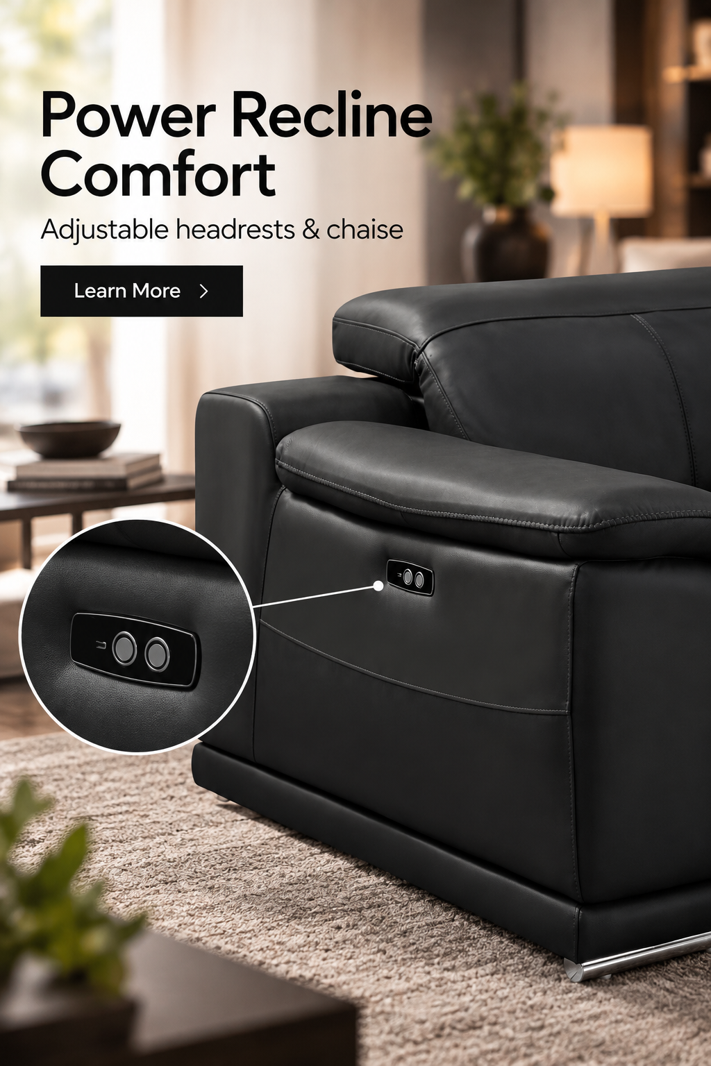 DivanItalia Black Italian Leather 3-Piece Power Reclining Sectional with Chaise – 9762BLK-3PC-CH