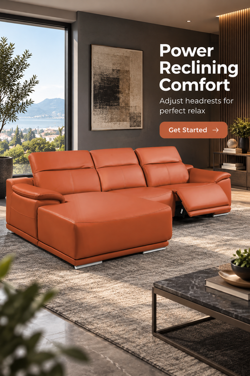 DivanItalia Camel Italian Leather 3-Piece Power Reclining Sectional with Chaise – 9762CM-3PC-CH