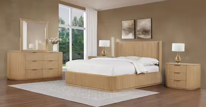 Best Master QT05LOQ-4PC 4 pc Qetora light oak finish wood with fluted panel accent design queen bed set