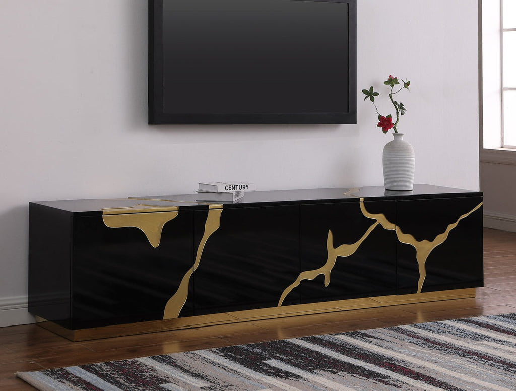 Best Master T1945BK-TV Everly quinn wantaugh balck with gold high gloss finish wood TV stand cabinet