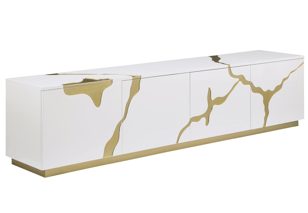 Best Master T1945WH-TV Rahshon white with gold high gloss finish wood TV stand cabinet