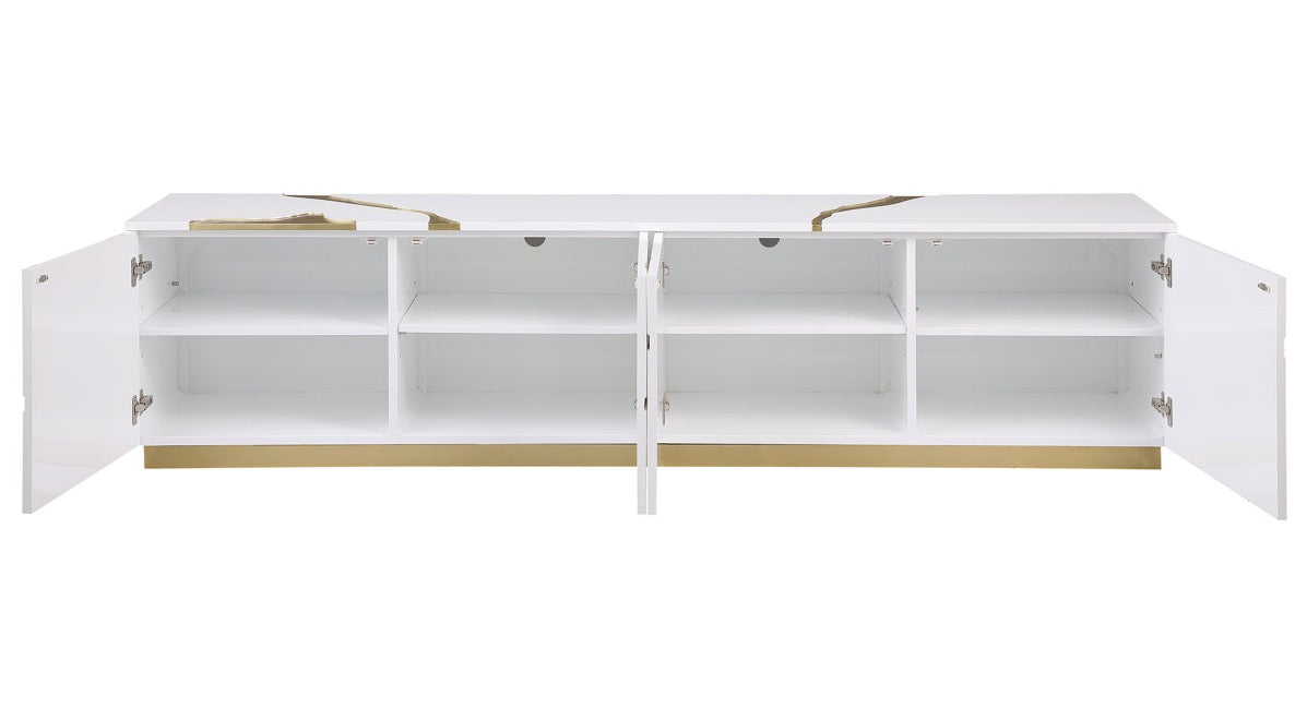 Best Master T1945WH-TV Rahshon white with gold high gloss finish wood TV stand cabinet