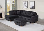 Best Quality S03 Maizee black striped wide corduroy fabric upholstered reversible chaise sectional sofa storage ottoman