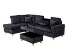 Best Quality S03 Maizee black striped wide corduroy fabric upholstered reversible chaise sectional sofa storage ottoman