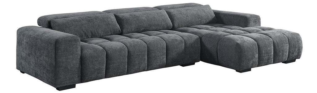 Best Quality S110 2 pc Dark grey chenille fabric sectional sofa with chaise and adjustable headrests with lumbar pillows