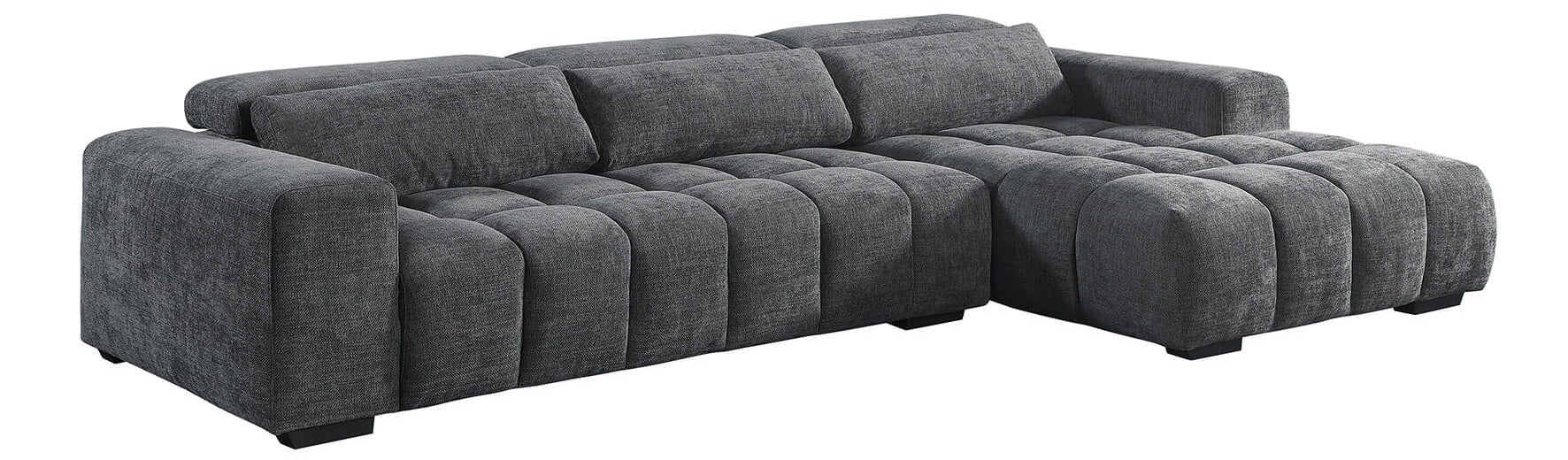 Best Quality S110 2 pc Dark grey chenille fabric sectional sofa with chaise and adjustable headrests with lumbar pillows