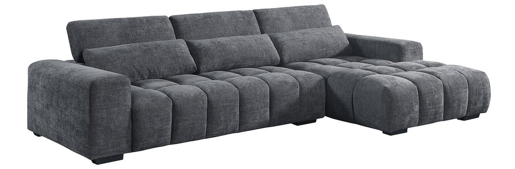 Best Quality S110 2 pc Dark grey chenille fabric sectional sofa with chaise and adjustable headrests with lumbar pillows