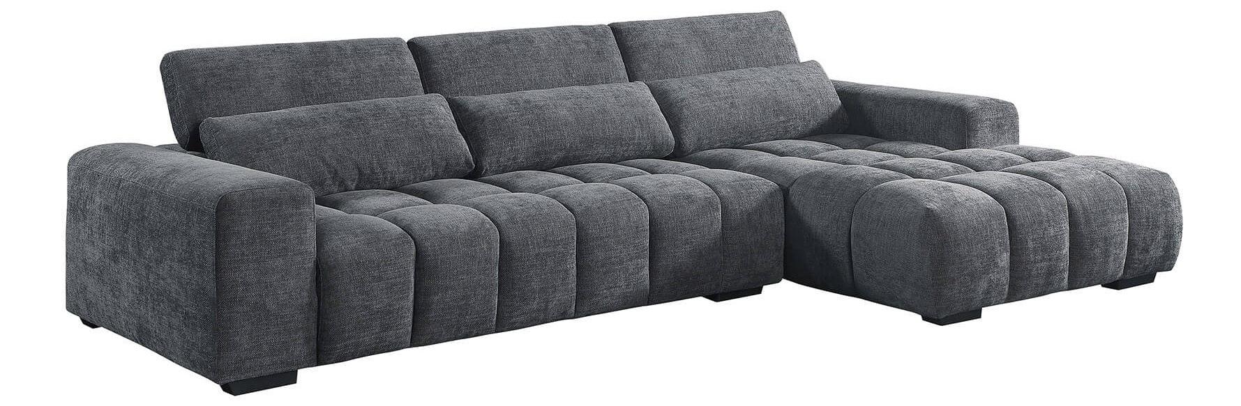 Best Quality S110 2 pc Dark grey chenille fabric sectional sofa with chaise and adjustable headrests with lumbar pillows