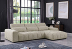 Best Quality S111 2 pc Beige chenille fabric sectional sofa with chaise and adjustable headrests with lumbar pillows