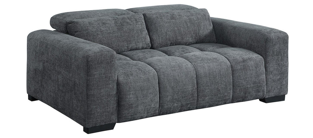 Best Quality S112 2 pc Dark grey chenille fabric sofa and love seat set adjustable headrests with lumbar pillows