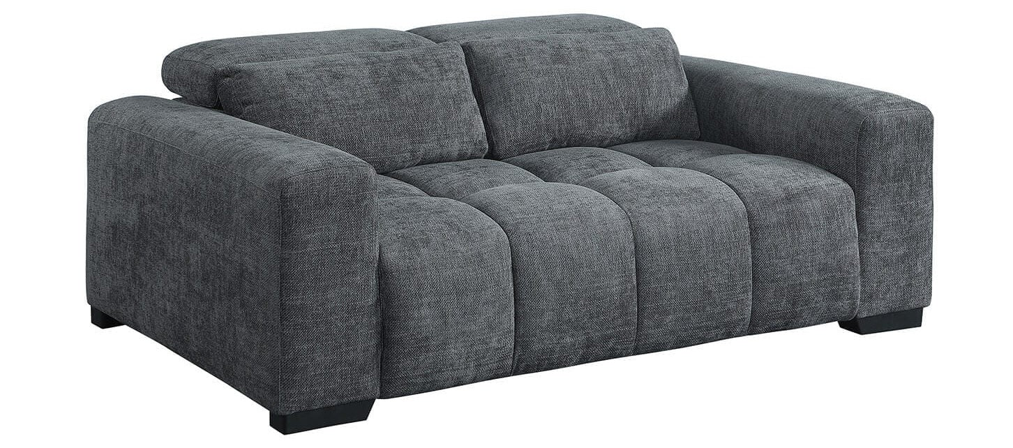 Best Quality S112 2 pc Dark grey chenille fabric sofa and love seat set adjustable headrests with lumbar pillows