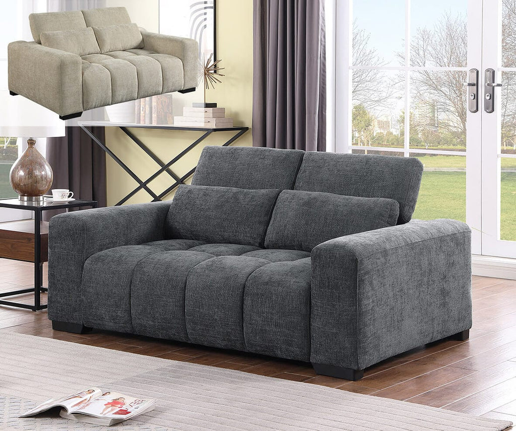 Best Quality S112 2 pc Dark grey chenille fabric sofa and love seat set adjustable headrests with lumbar pillows